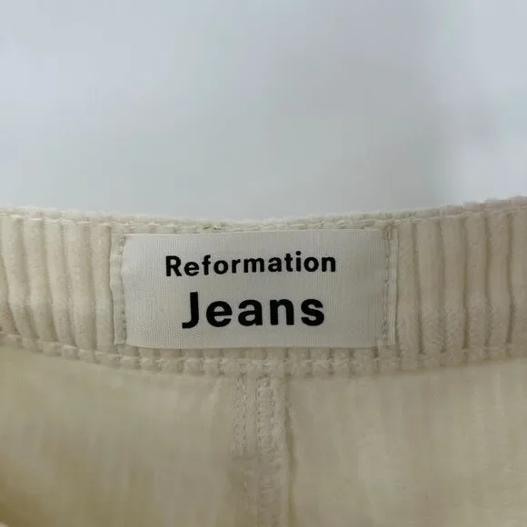 REFORMATION Ivory Ribbed Corduroy Wide Leg High Rise Button Fly Austin Pants 25 - Picture 7 of 9